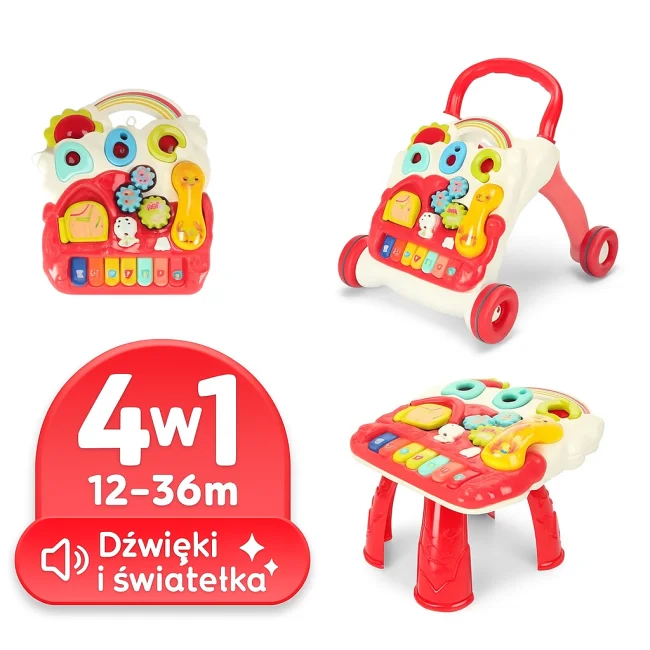 Pchacz chodzik interaktywny stolik edukacyjny 4w1 różowy Bibi-inn